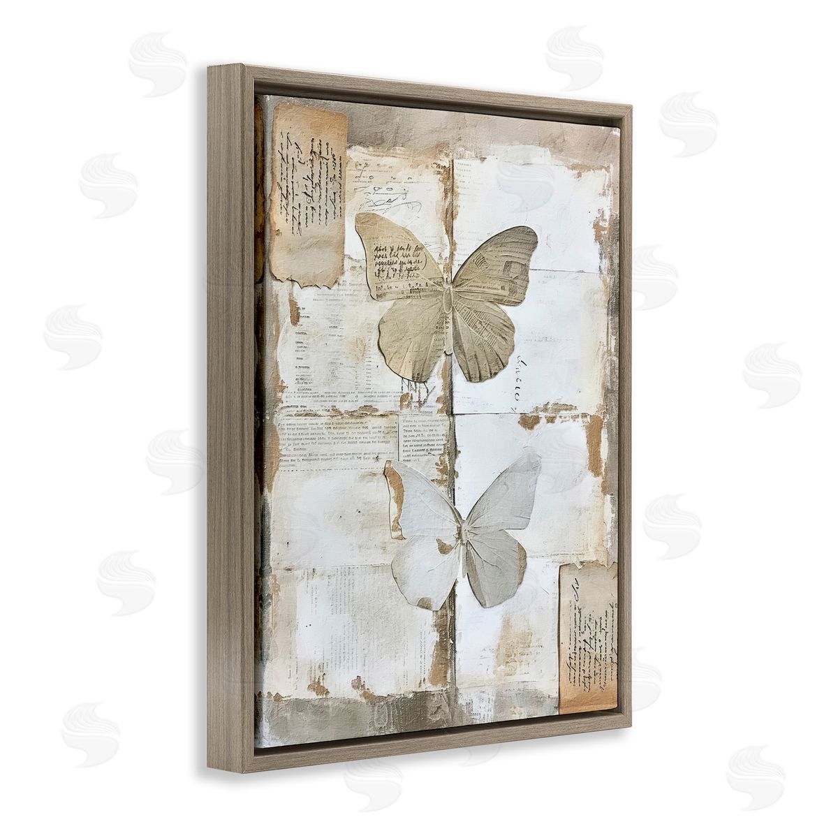 Riley B Vintage Butterfly Collage Brown Floating Frame Canvas Wall Art Print