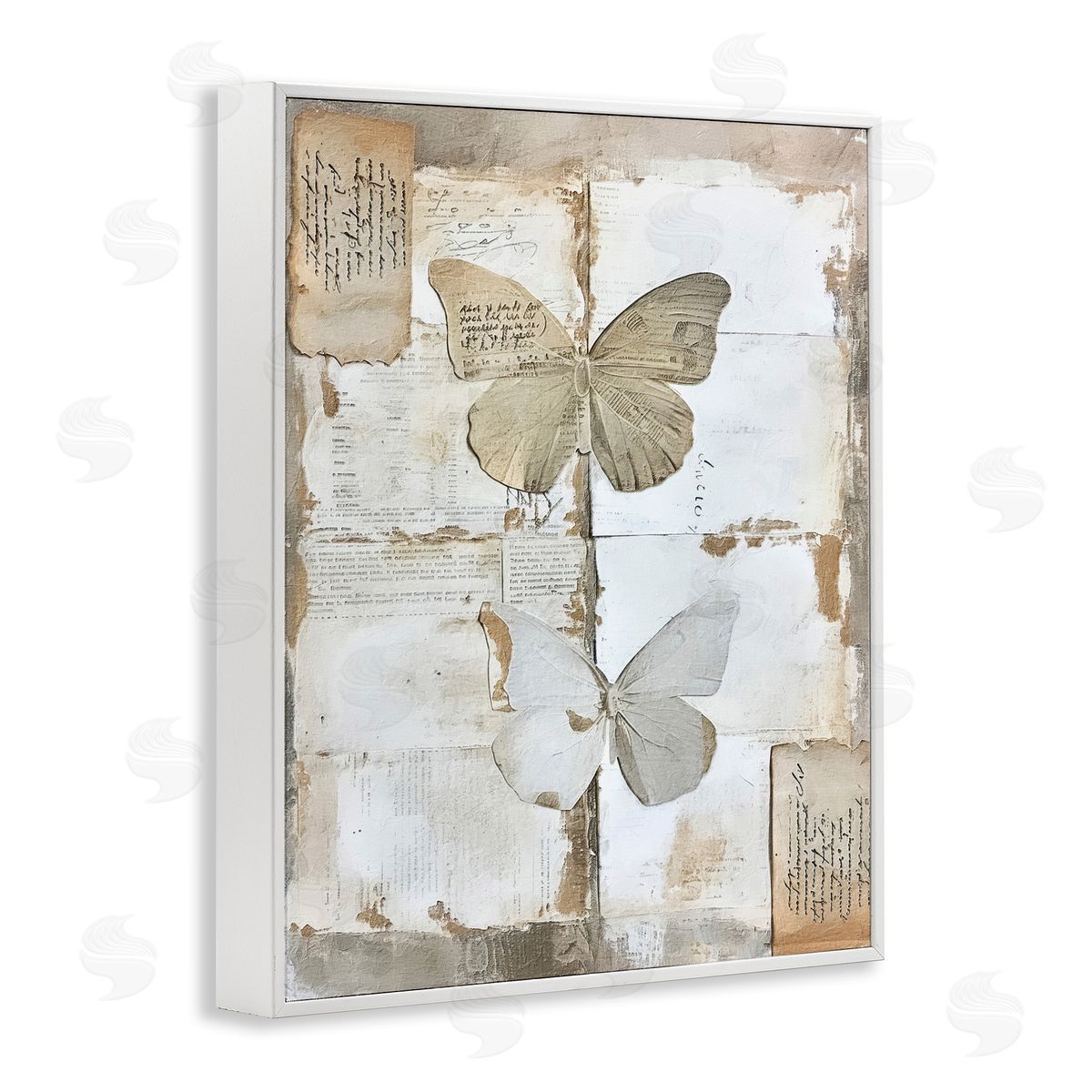 Riley B Vintage Butterfly Collage White Framed Giclee Wall Art Print