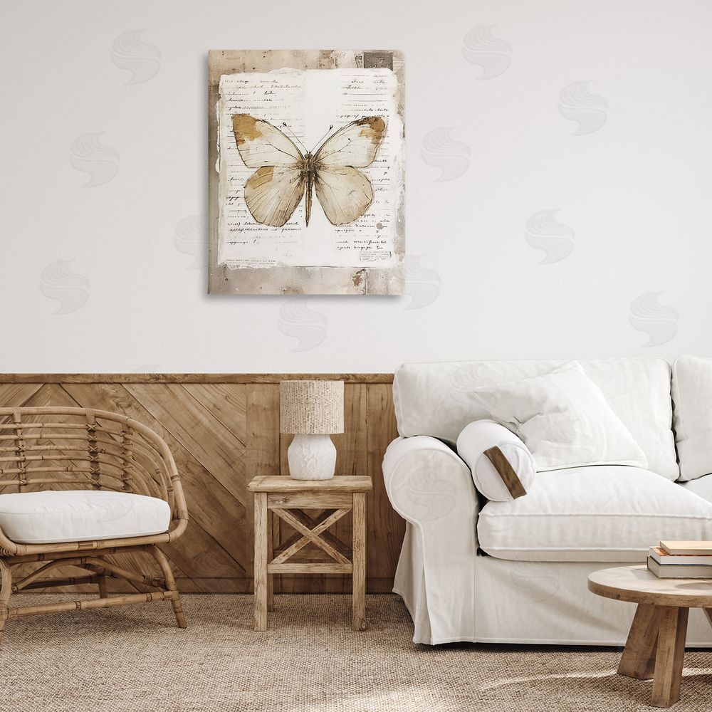 Riley B Rustic Butterfly Collage Canvas Wall Art Print in Room