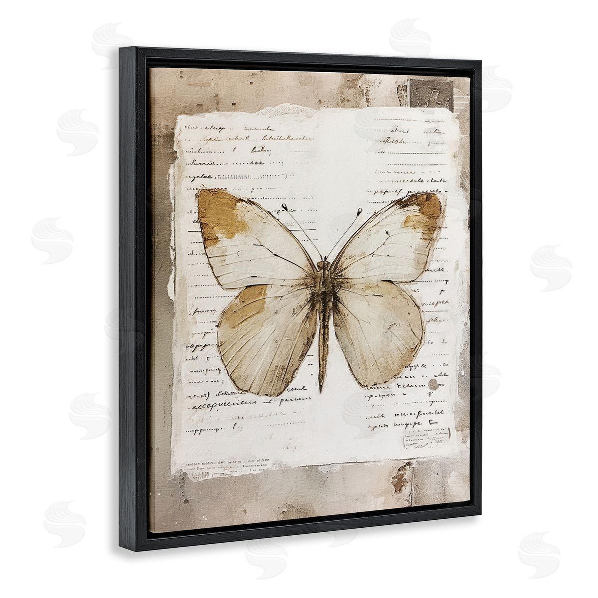 Riley B Rustic Butterfly Collage Black Floating Frame Canvas Wall Art Print