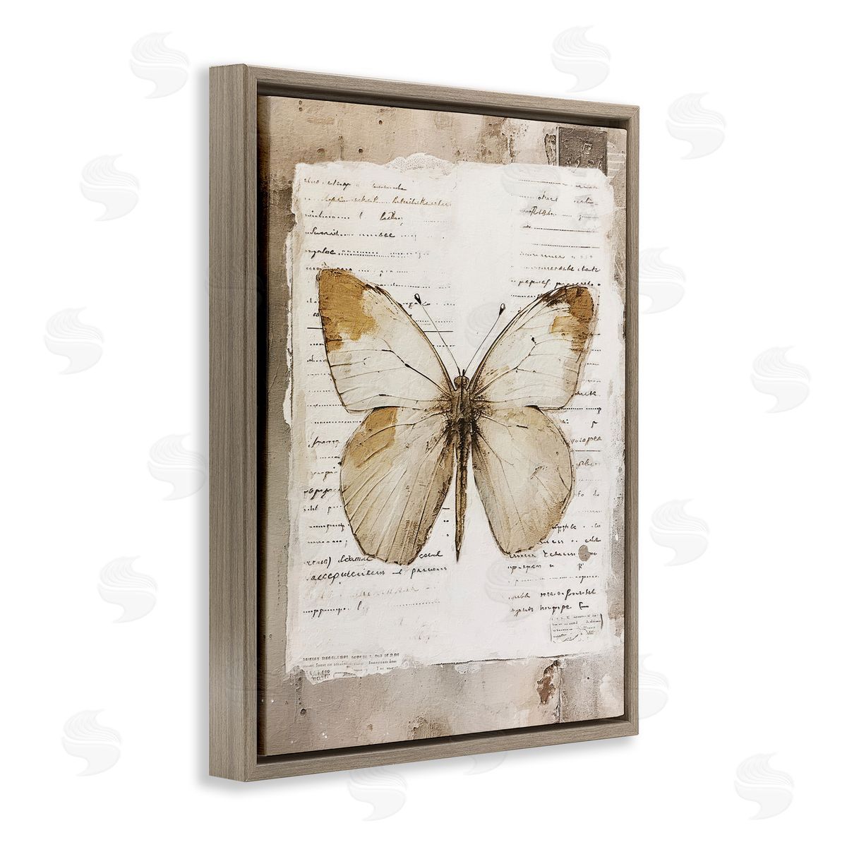 Riley B Rustic Butterfly Collage Brown Floating Frame Canvas Wall Art Print