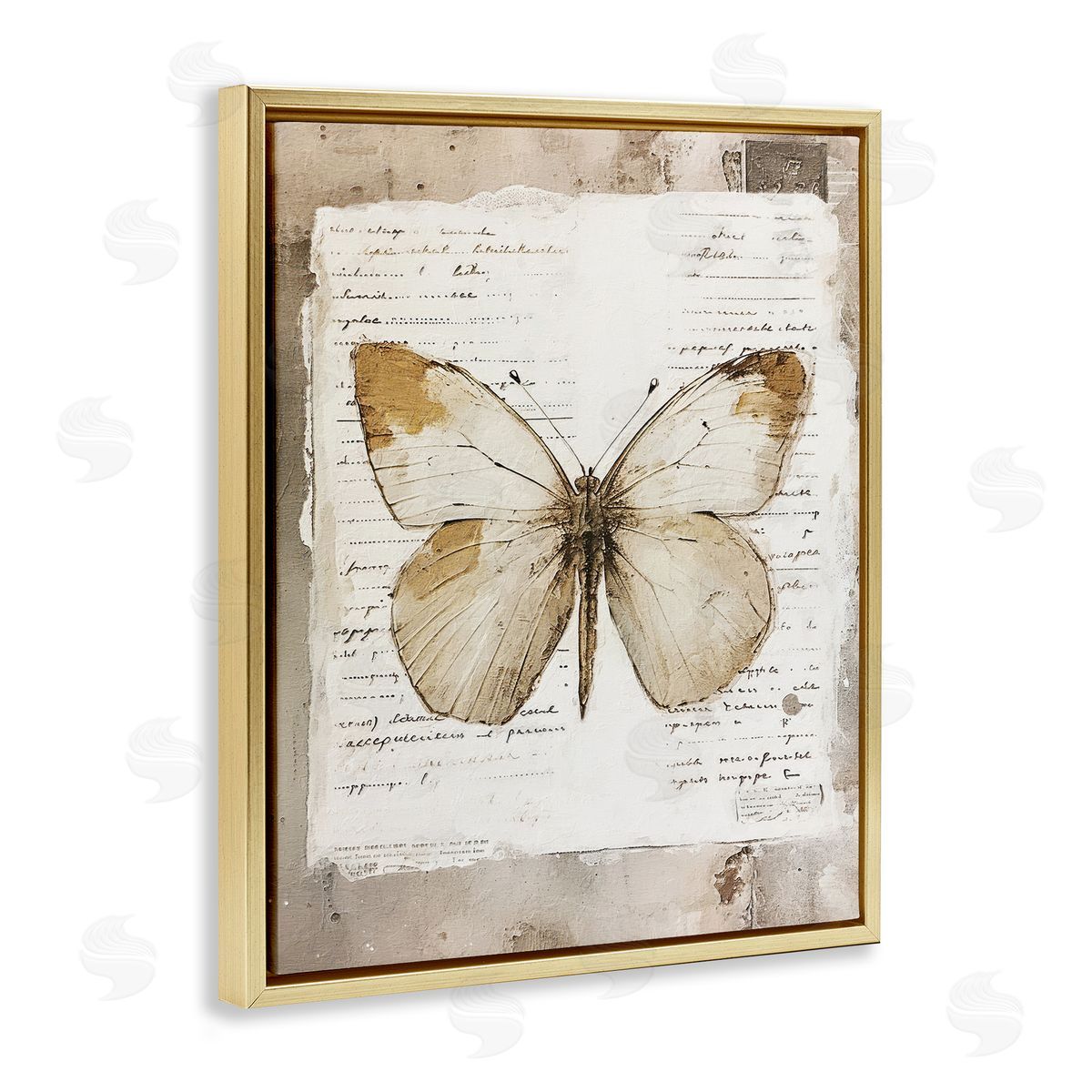 Riley B Rustic Butterfly Collage Gold Floating Frame Canvas Wall Art Print