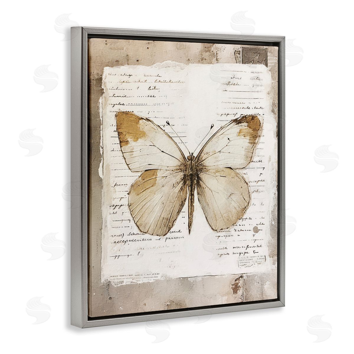 Riley B Rustic Butterfly Collage Gray Floating Frame Canvas Wall Art Print