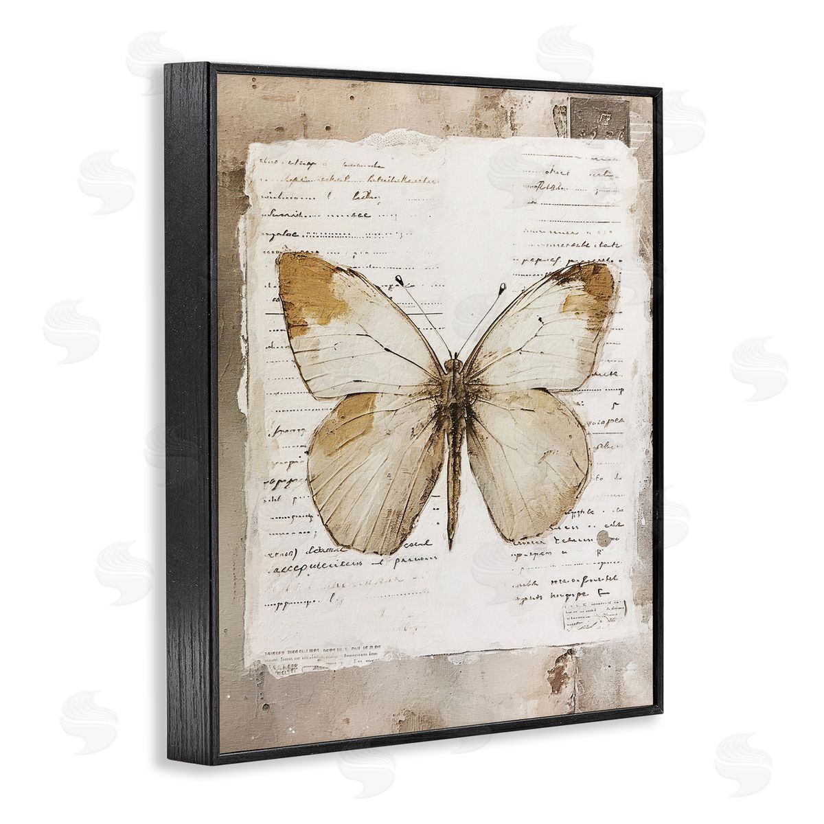 Riley B Rustic Butterfly Collage Black Framed Giclee Wall Art Print