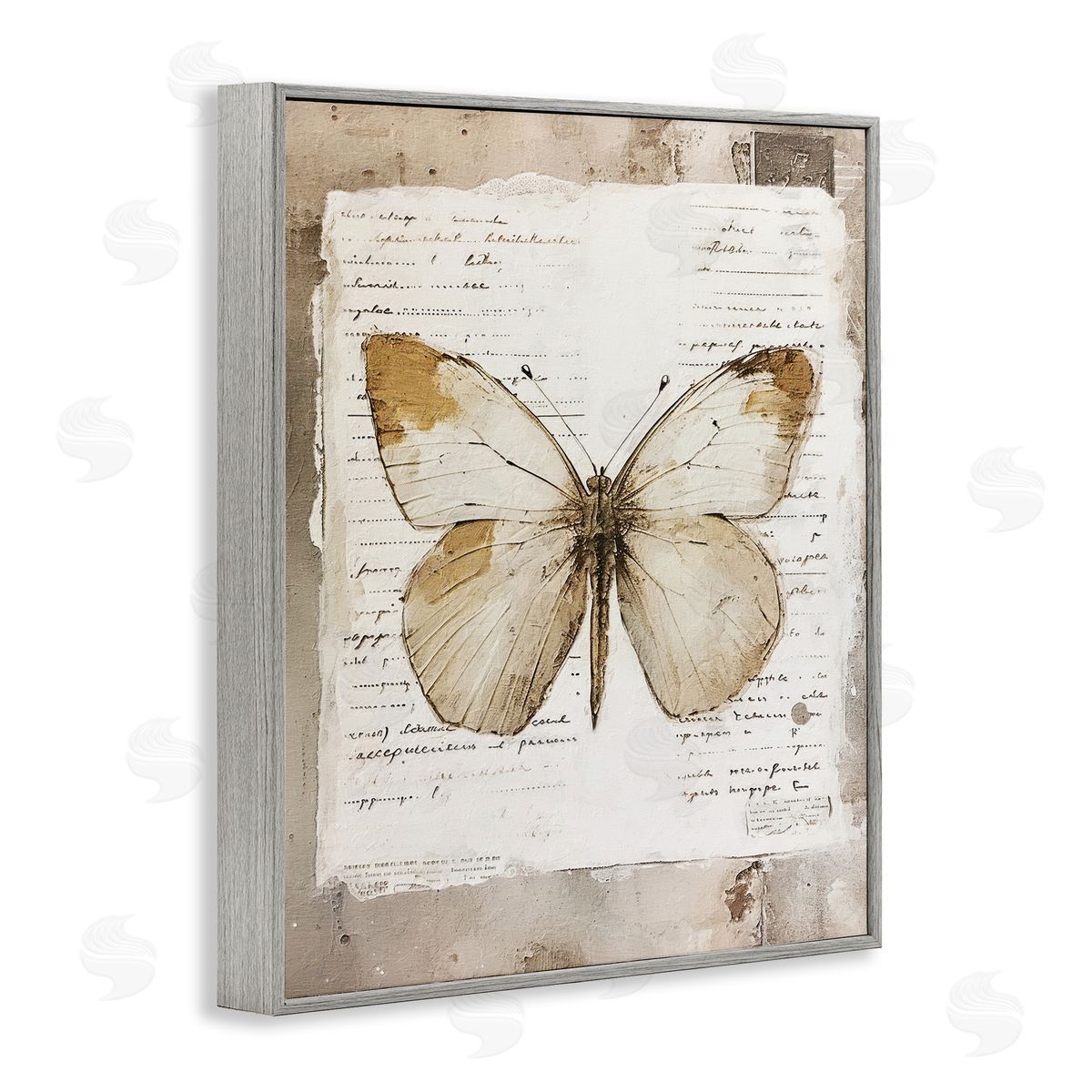 Riley B Rustic Butterfly Collage Gray Framed Giclee Wall Art Print