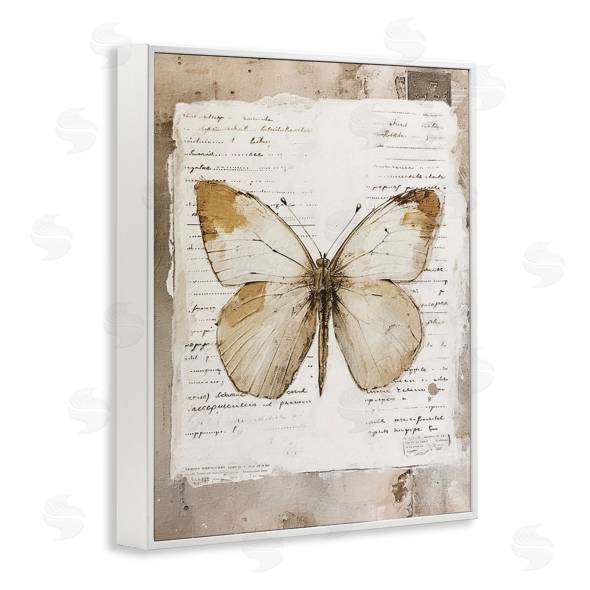 Riley B Rustic Butterfly Collage White Framed Giclee Wall Art Print