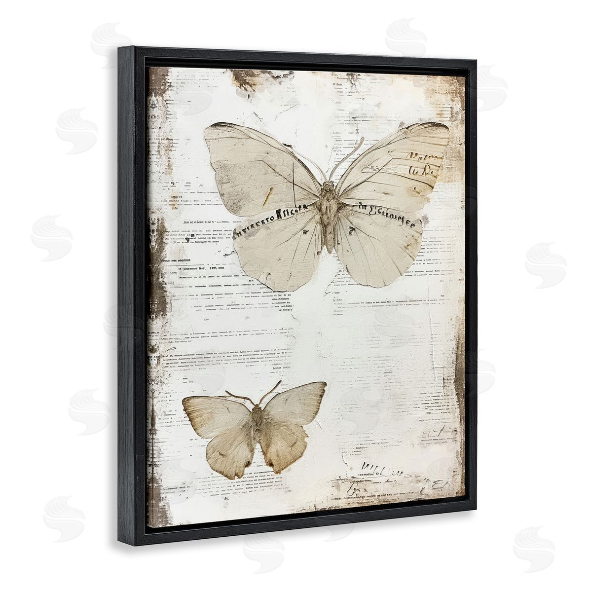 Riley B Butterfly Journal Collage Black Floating Frame Canvas Wall Art Print