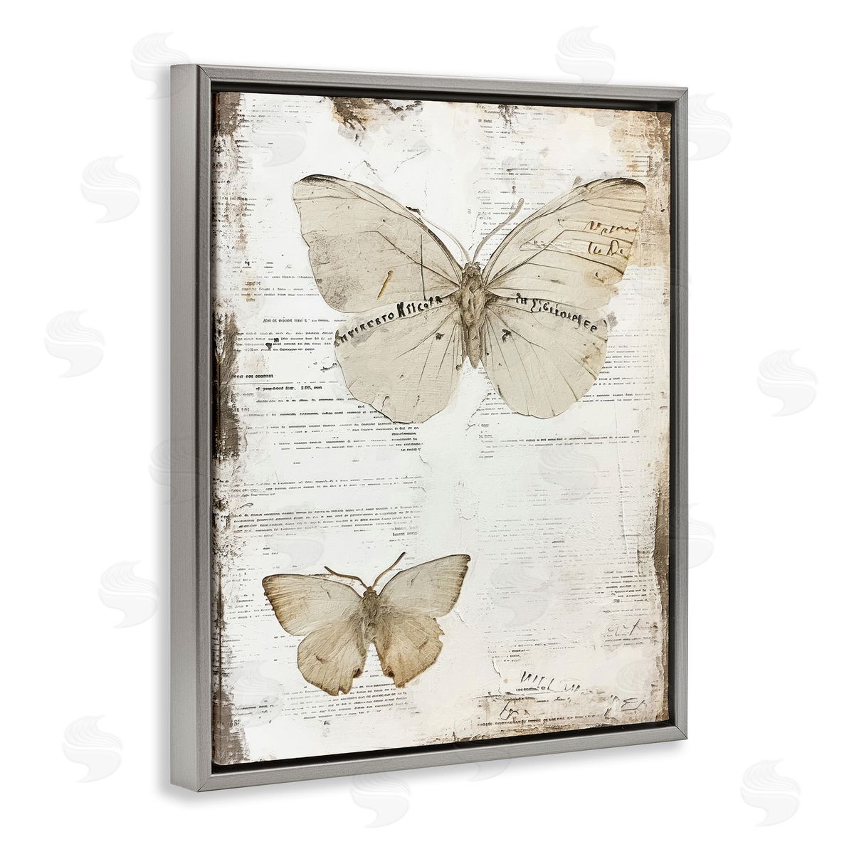 Riley B Butterfly Journal Collage Gray Floating Frame Canvas Wall Art Print