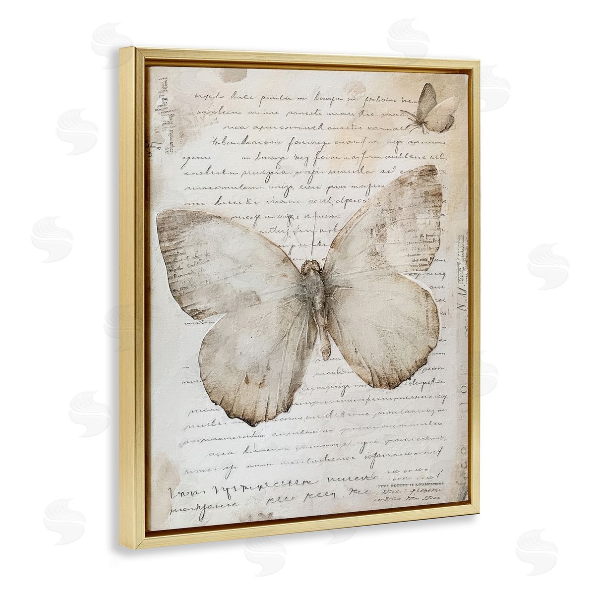 Riley B Butterfly & Vintage Cursive Gold Floating Frame Canvas Wall Art Print
