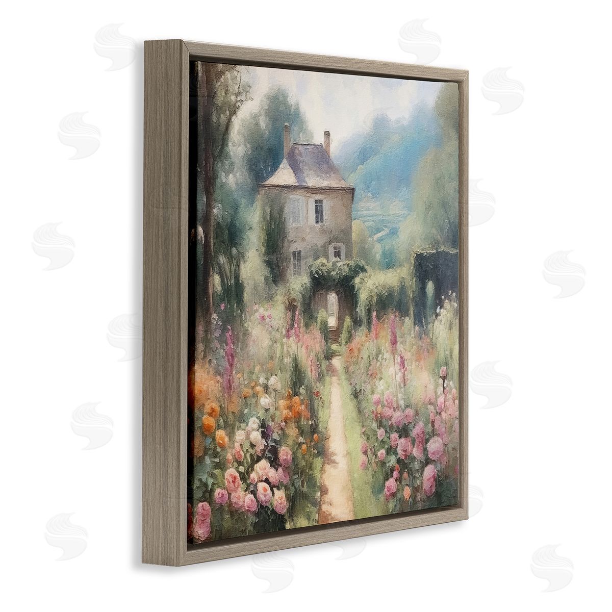 Blooming Cottage Path Brown Floating Frame Canvas Wall Art, Home Decor by RileyB
