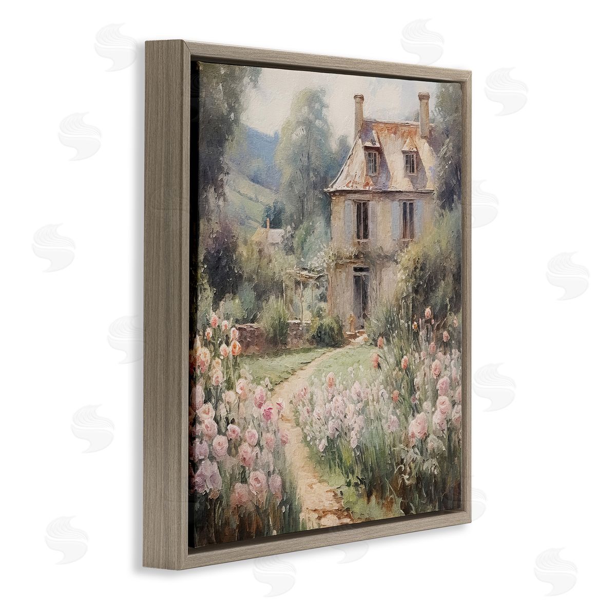 French Garden Cottage Brown Floating Frame Canvas Wall Art, Home Decor by RileyB
