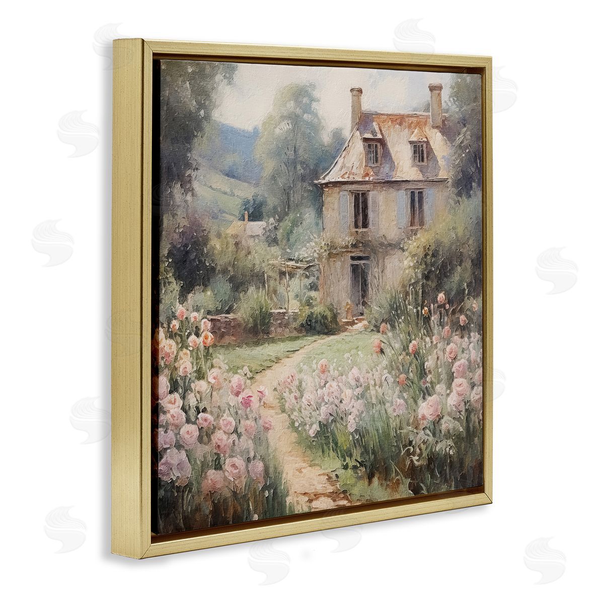 French Garden Cottage Gold Floating Frame Canvas Wall Art, Home Decor by RileyB