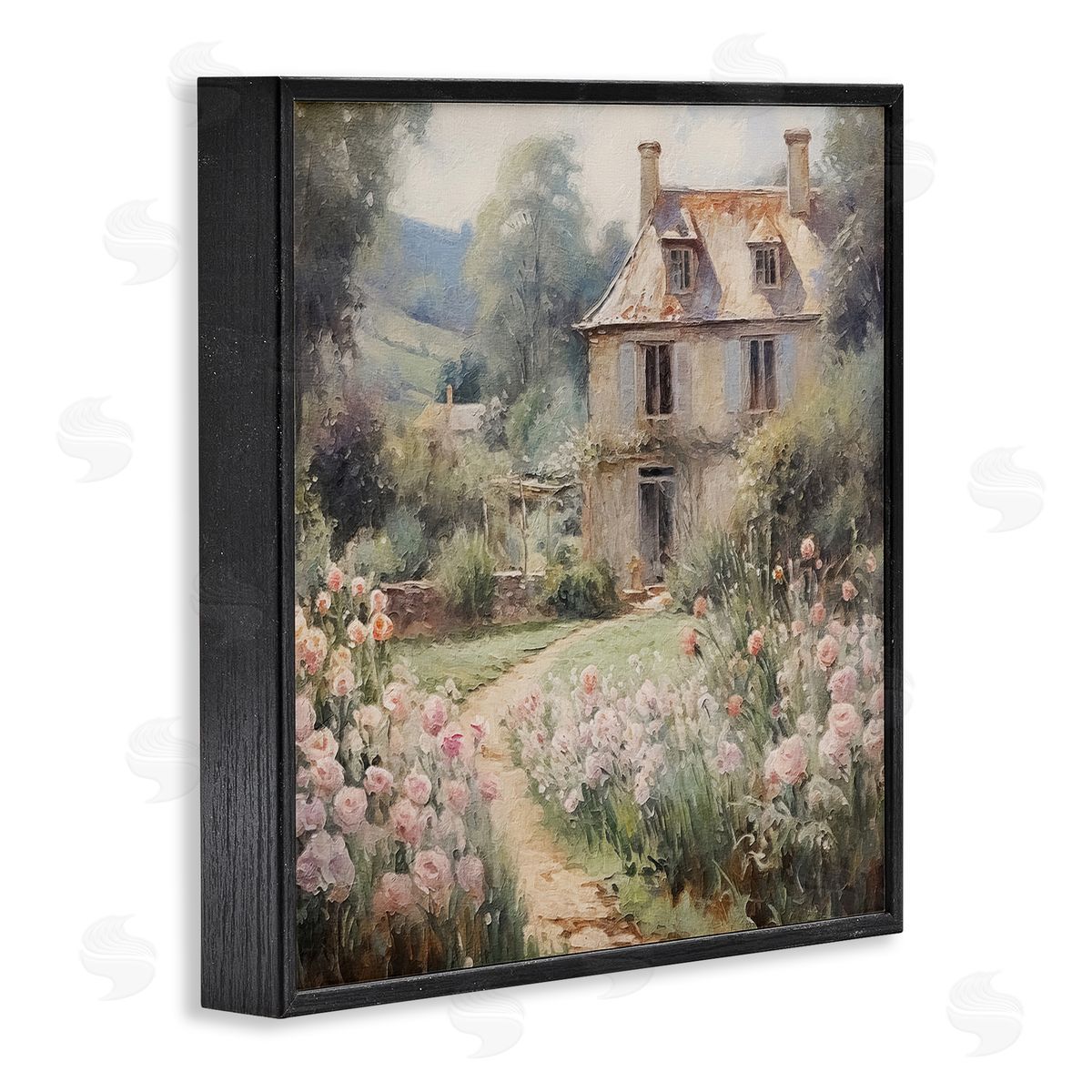 French Garden Cottage Black Frame Print Wall Art, Home Decor by RileyB