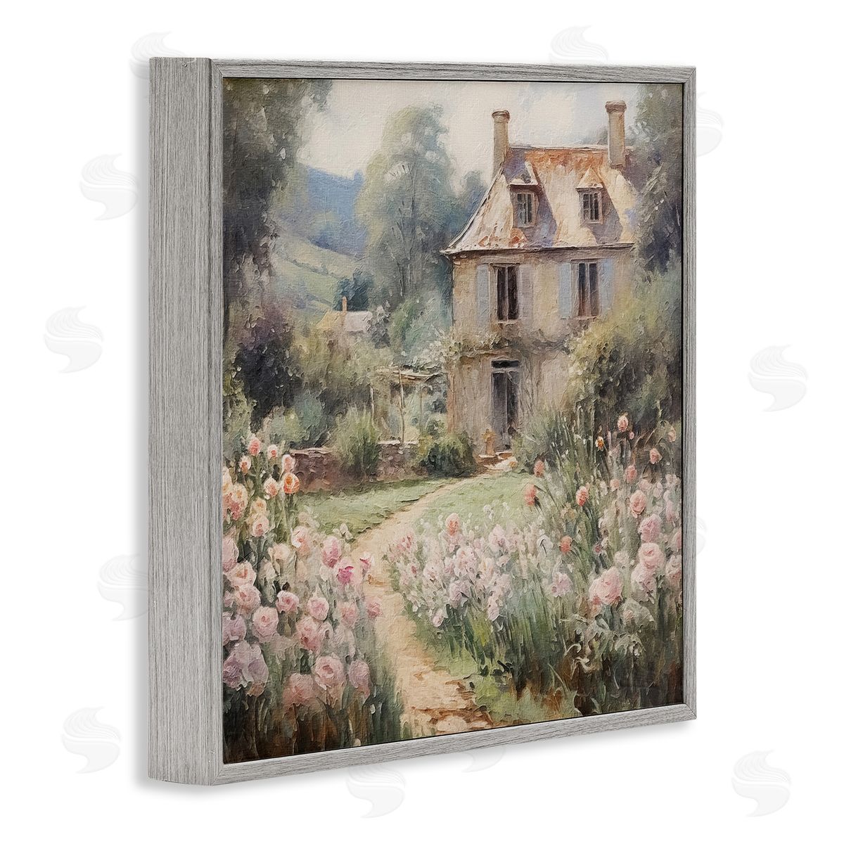 French Garden Cottage Grey Frame Print Wall Art, Home Decor by RileyB