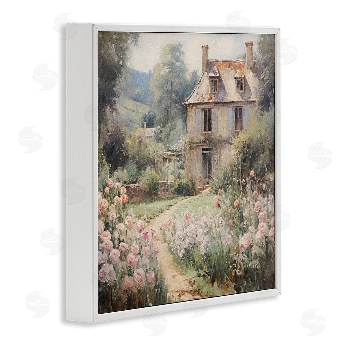 French Garden Cottage White Frame Print Wall Art, Home Decor by RileyB