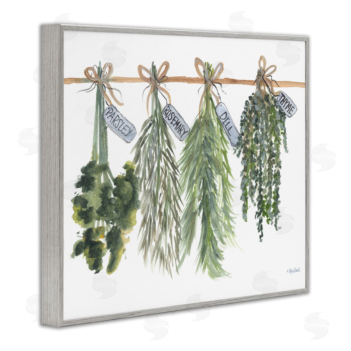 Hanging Kitchen Herbs Grey Frame Print Wall Art, Home Decor by Roy Ebert