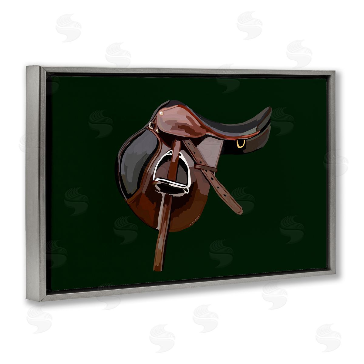 Western Horse Saddle Grey Floating Frame Canvas Wall Art, Home Decor by Amelia Noyes