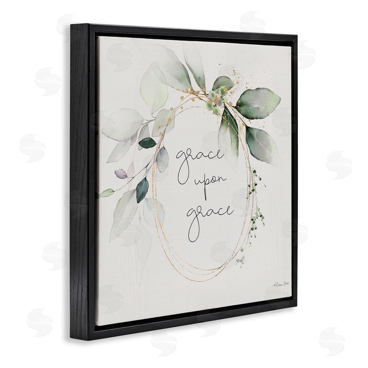 Grace with Soft Leaves Black Floating Frame Canvas Wall Art, Home Decor by Susan Ball