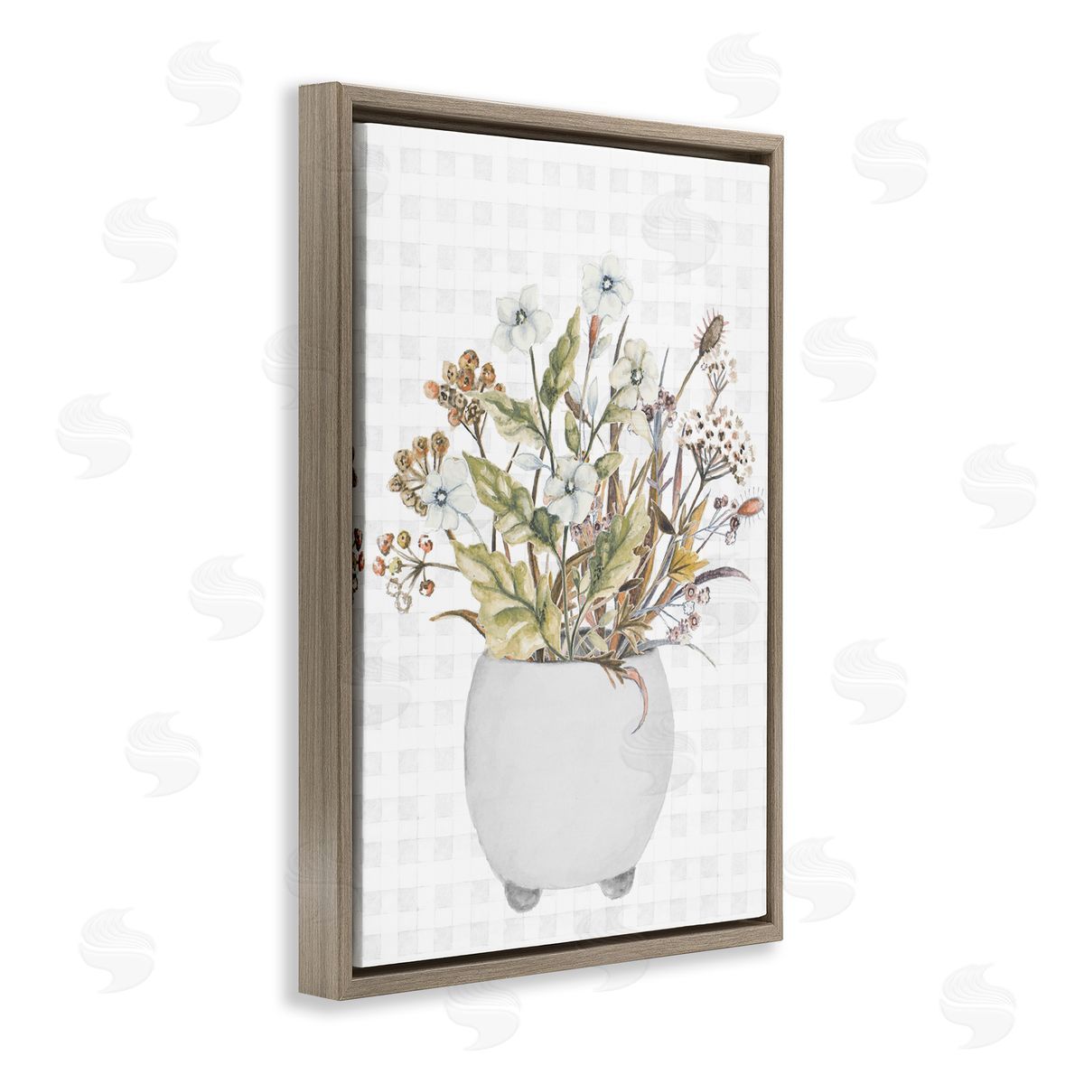 Soft Potted Wildflowers Brown Floating Frame Canvas Wall Art, Home Decor by Janice Gaynor