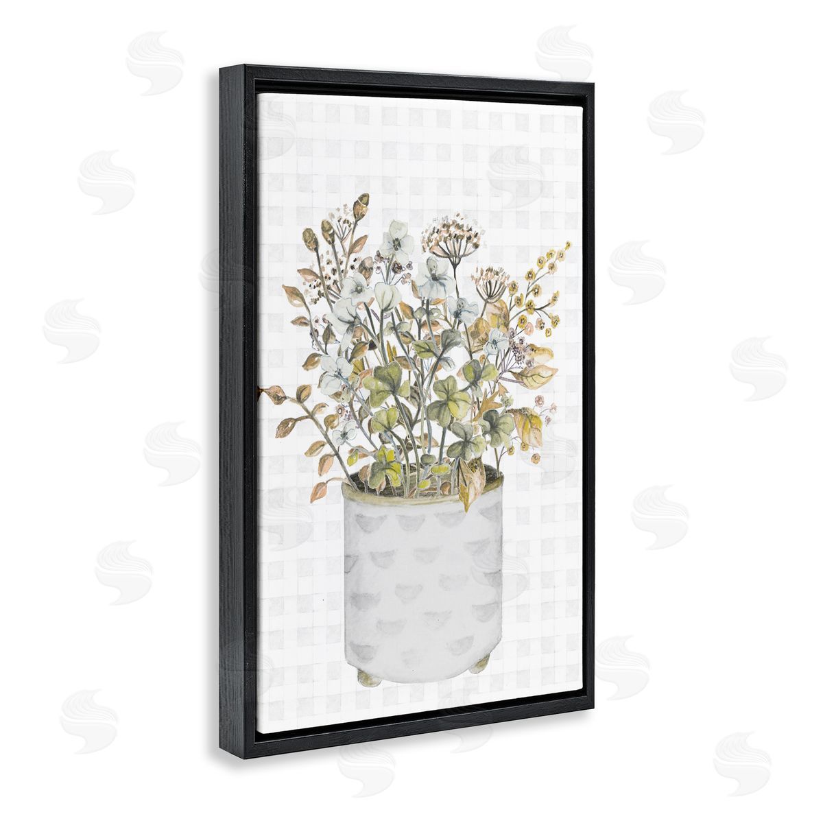 Neutral Potted Wildflowers Black Floating Frame Canvas Wall Art, Home Decor by Janice Gaynor