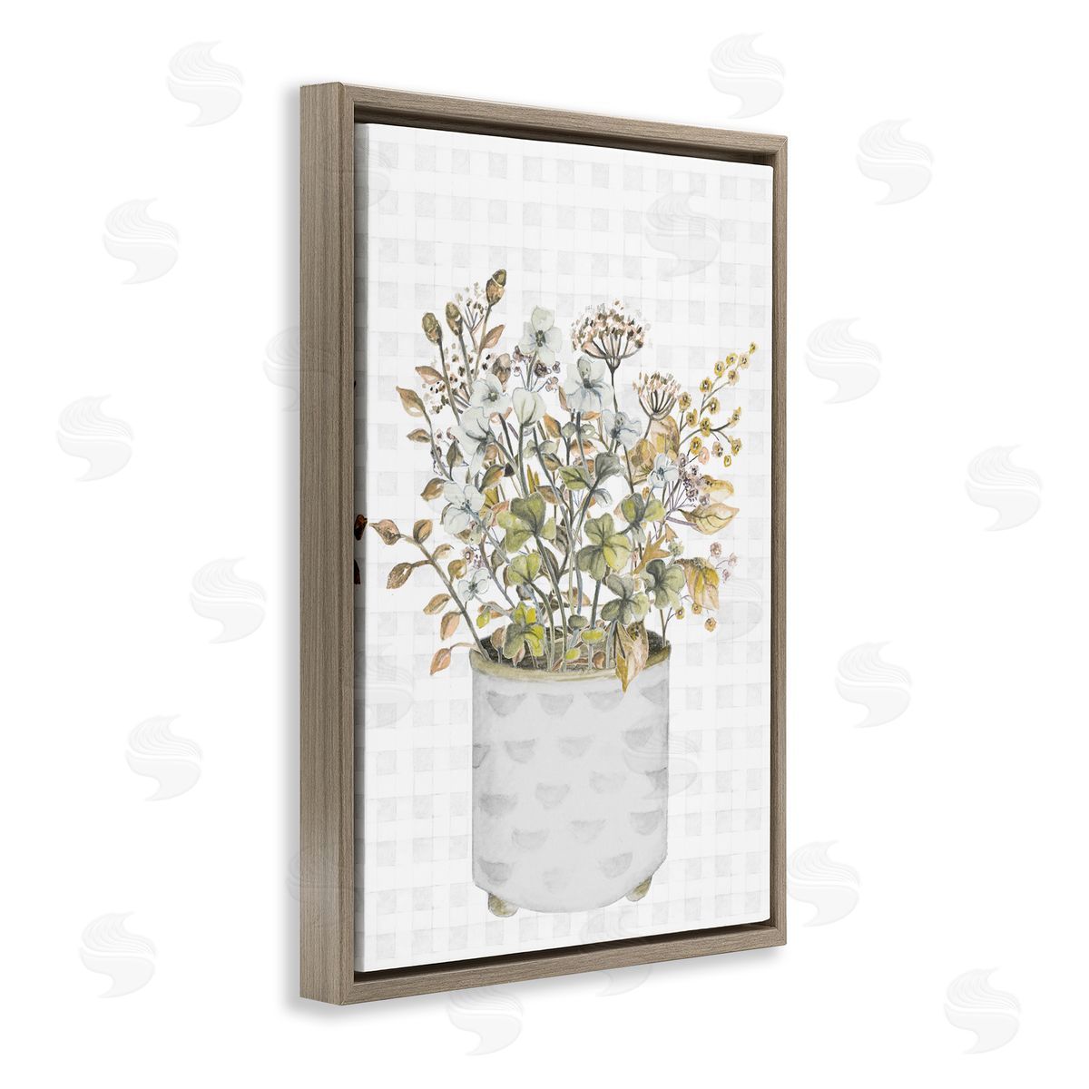 Neutral Potted Wildflowers Brown Floating Frame Canvas Wall Art, Home Decor by Janice Gaynor