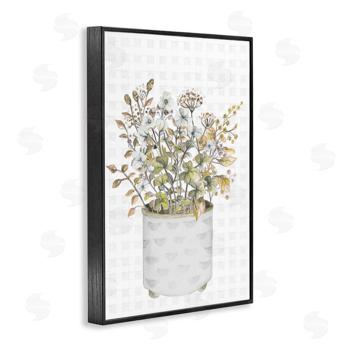 Neutral Potted Wildflowers Black Frame Print Wall Art, Home Decor by Janice Gaynor