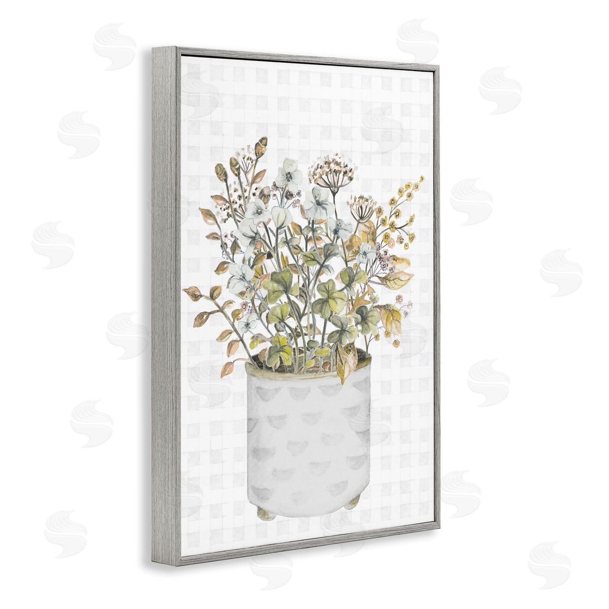 Neutral Potted Wildflowers Grey Frame Print Wall Art, Home Decor by Janice Gaynor