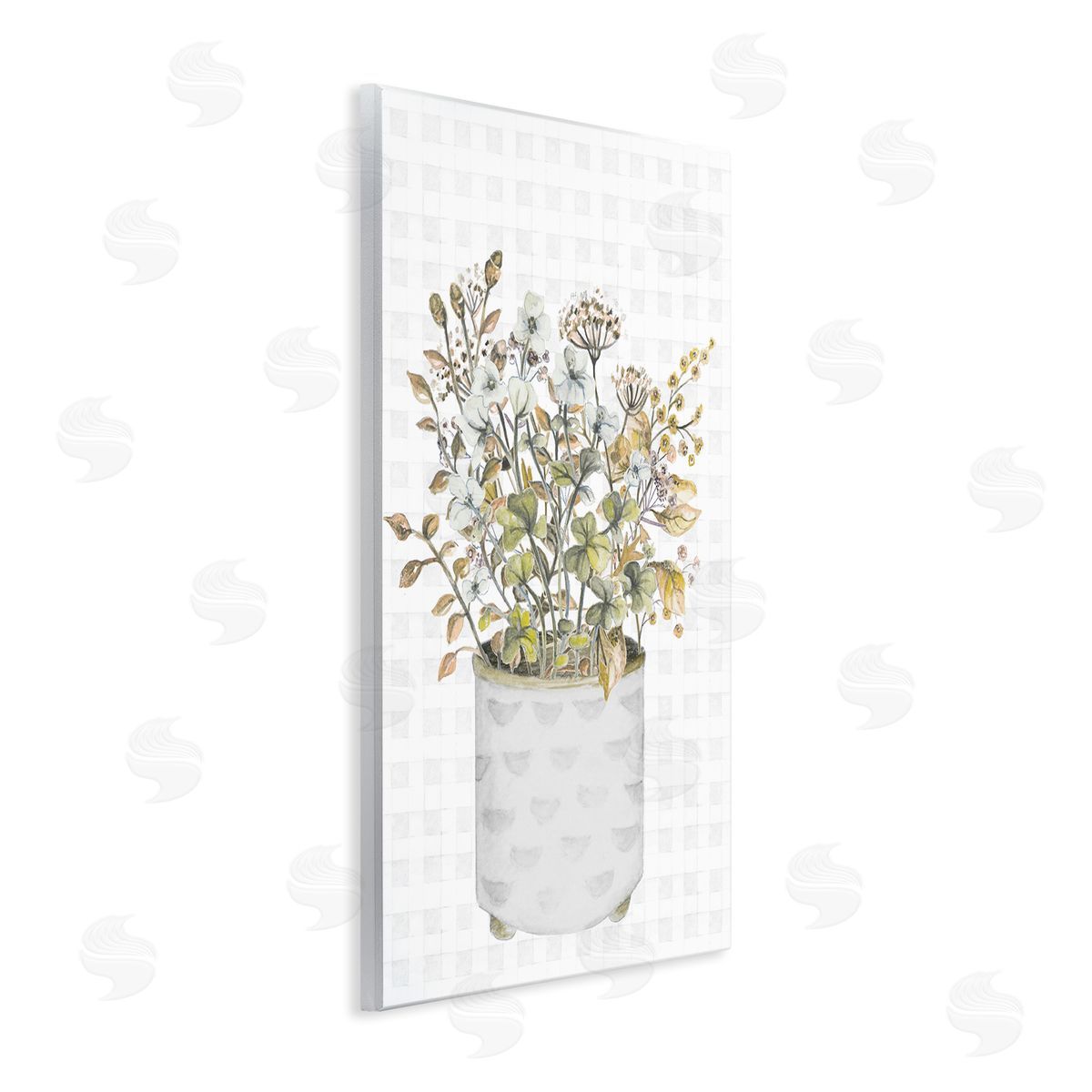 Neutral Potted Wildflowers Wood Plaque Wall Art, Home Decor by Janice Gaynor