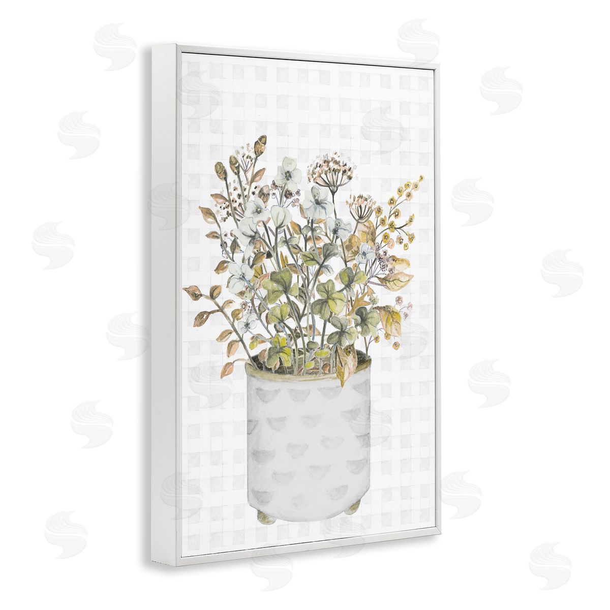 Neutral Potted Wildflowers White Frame Print Wall Art, Home Decor by Janice Gaynor