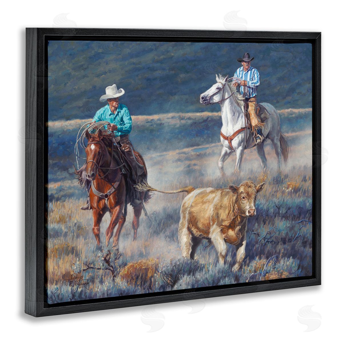 The Chase Cowboys Black Floating Frame Canvas Wall Art, Home Decor by David Kiehm