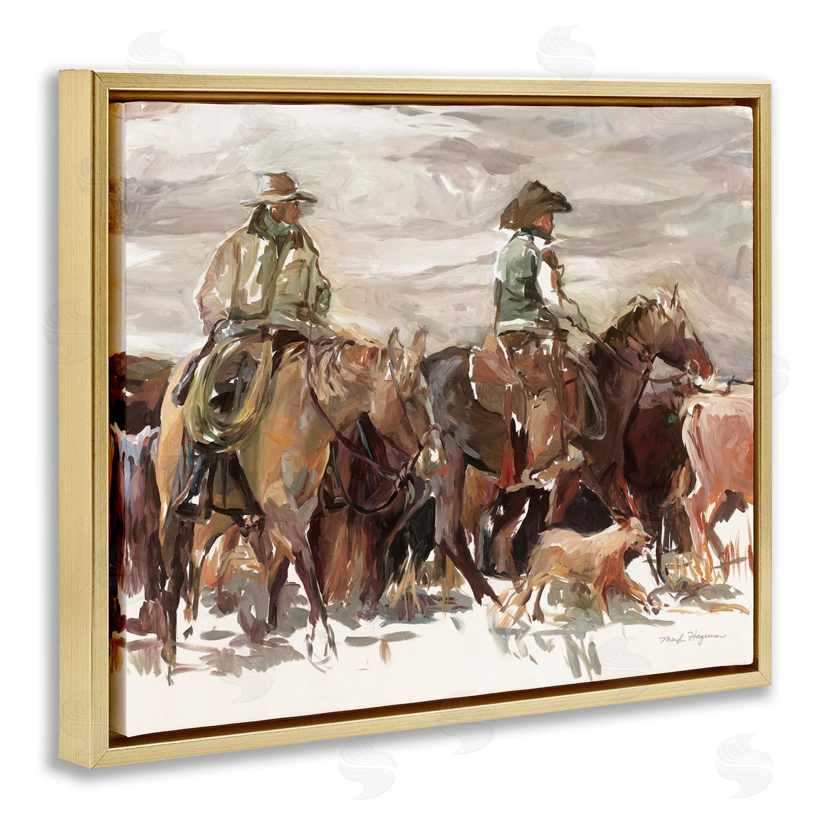 Round Up Cowboys Gold Floating Frame Canvas Wall Art, Home Decor by Marilyn Hageman