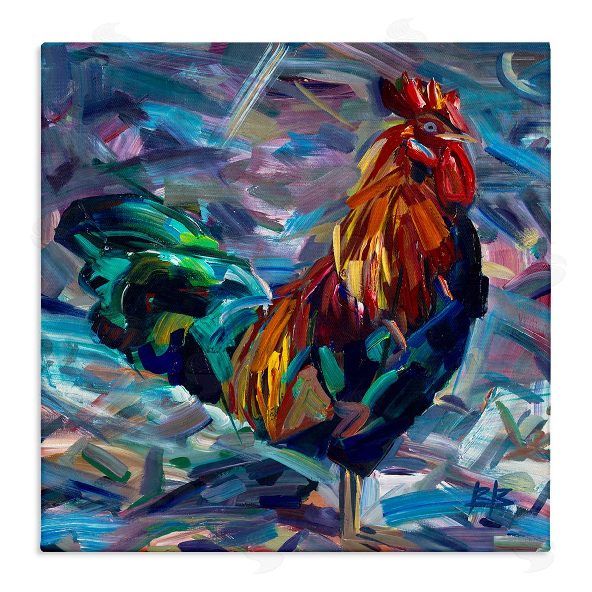 Abstract Crosshatch Rooster Canvas Wall Art, Home Decor by Borcherding
