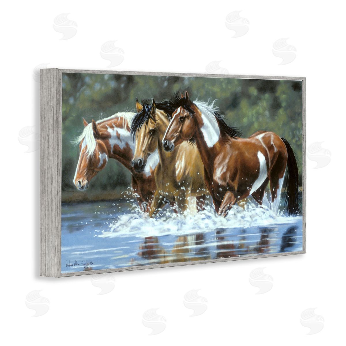 Heading Upstream Horses Grey Frame Print Wall Art, Home Decor by Victoria Schultz