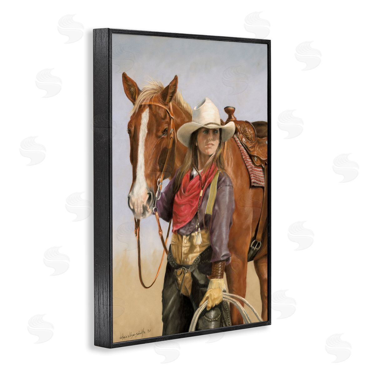 Powerful Female Cowgirl Black Frame Print Wall Art, Home Decor by Victoria Schultz