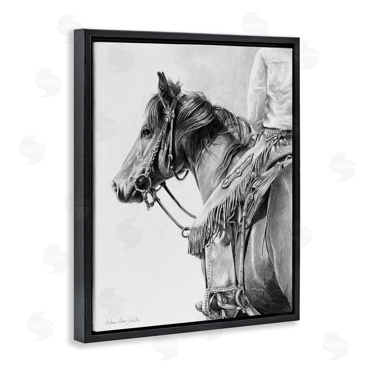 Detailed Stallion and Cowboy Black Floating Frame Canvas Wall Art, Home Decor by Victoria Schultz