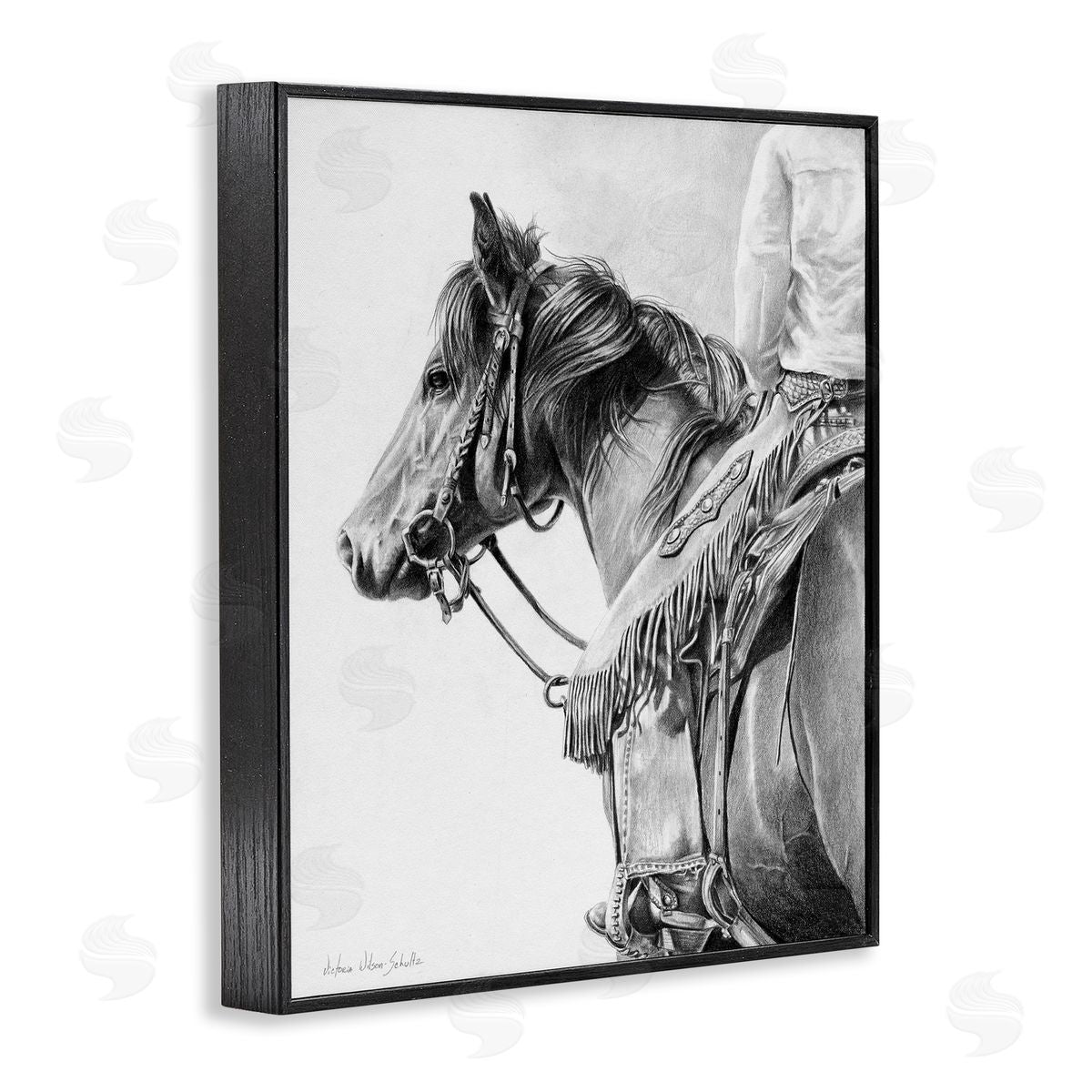 Detailed Stallion and Cowboy Black Frame Print Wall Art, Home Decor by Victoria Schultz