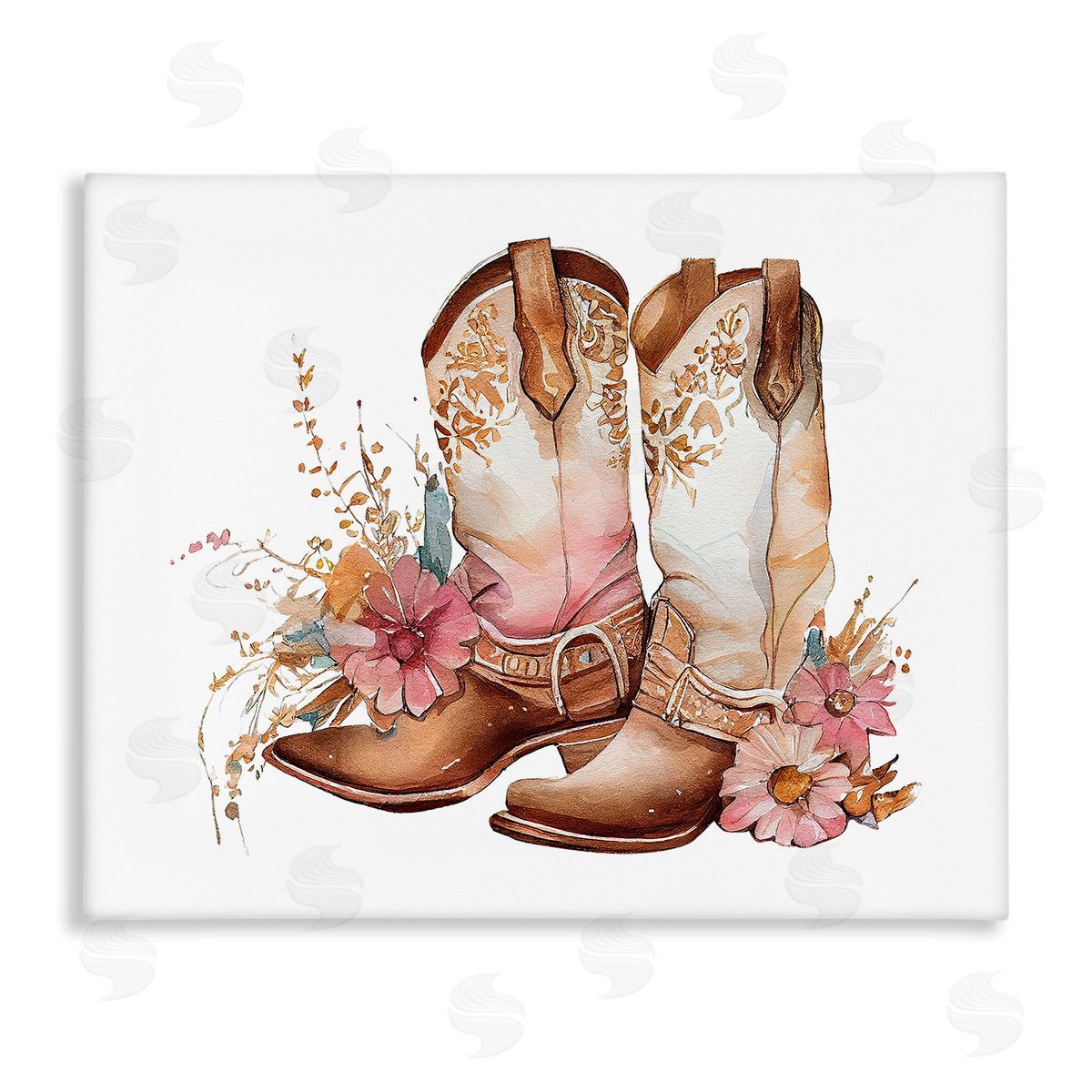 Birch & Ink Blooming Cowboy Boots Canvas Wall Art Print