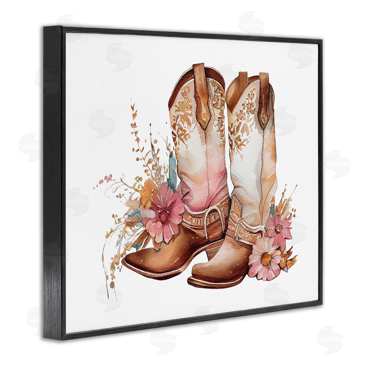 Birch & Ink Blooming Cowboy Boots Black Framed Giclee Wall Art Print