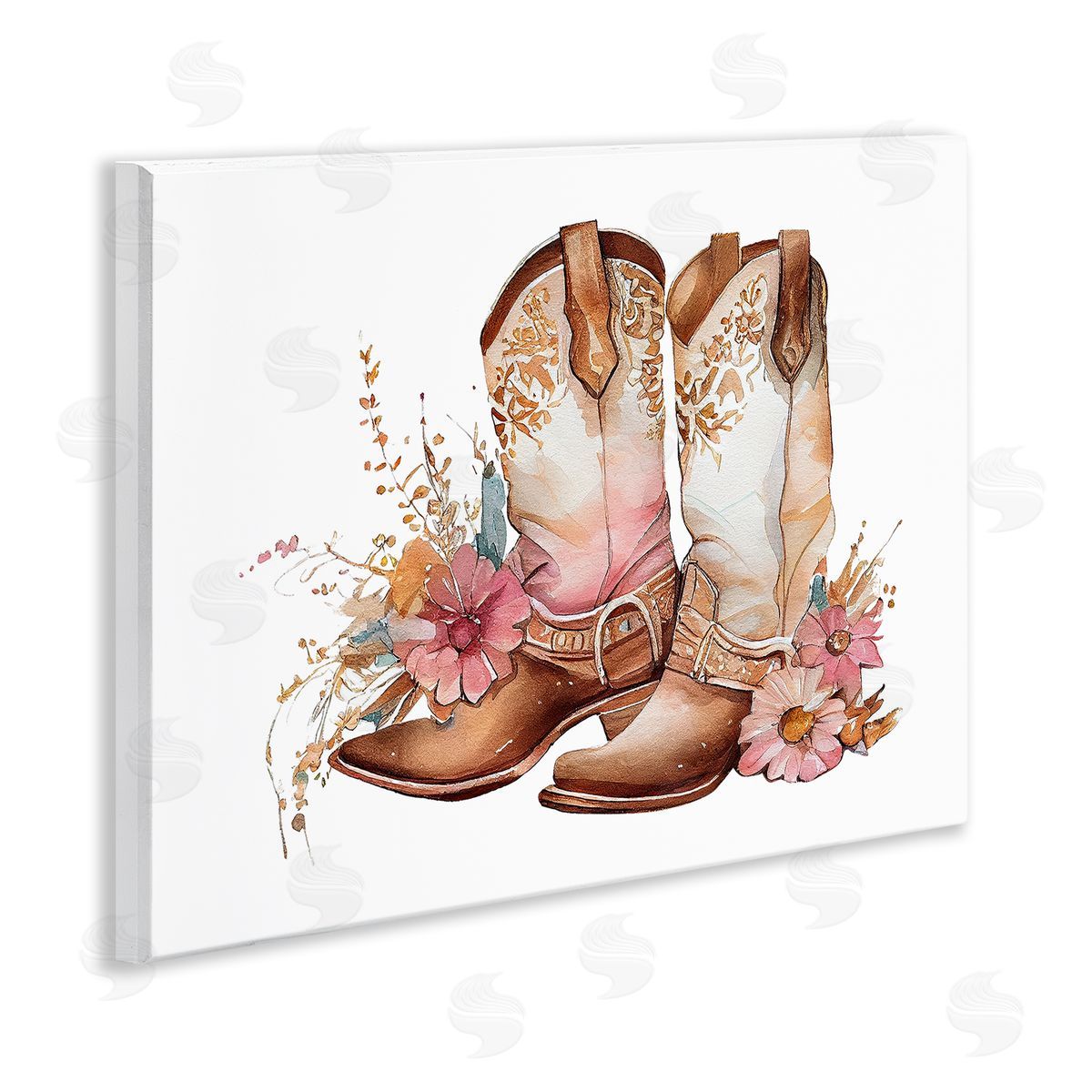 Birch & Ink Blooming Cowboy Boots Wooden Wall Plaque Art Print
