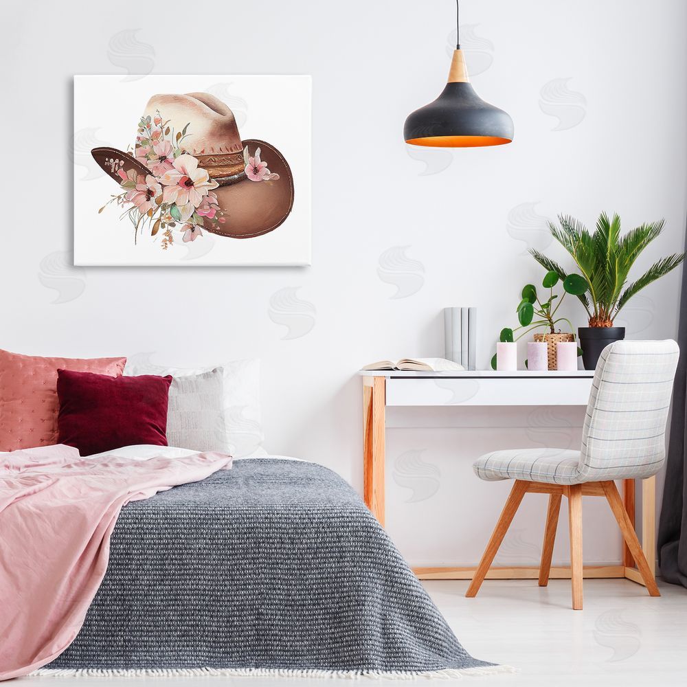 Birch & Ink Pink Floral Cowboy Hat Canvas Wall Art Print in Room