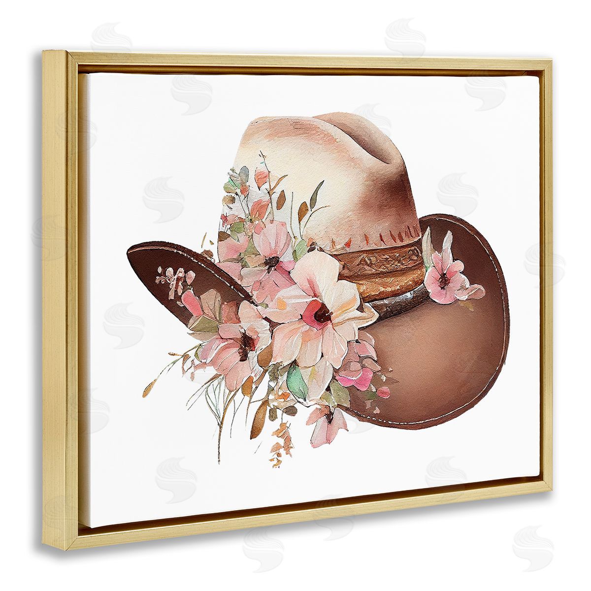Birch & Ink Pink Floral Cowboy Hat Gold Floating Frame Canvas Wall Art Print