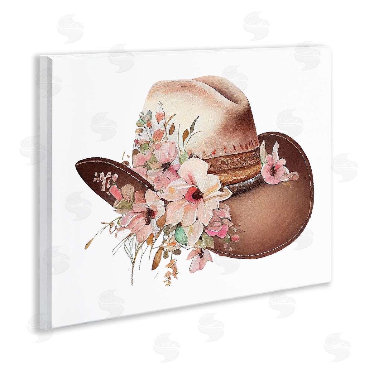 Birch & Ink Pink Floral Cowboy Hat Wooden Wall Plaque Art Print