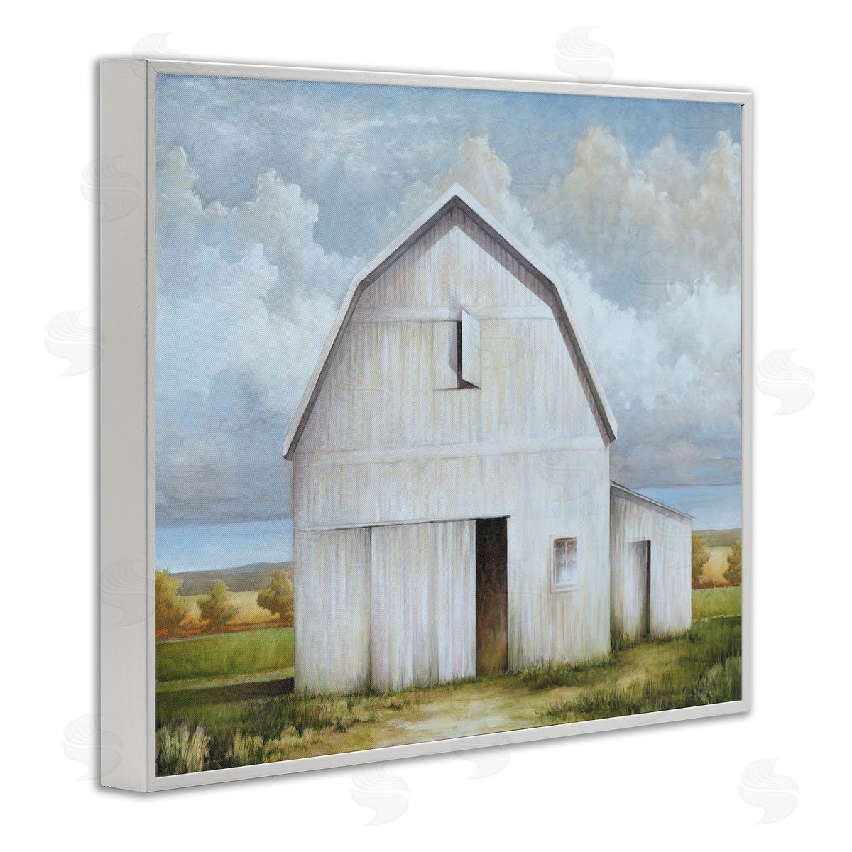 White Barn with Clouds White Frame Print Wall Art, Home Decor by White Ladder