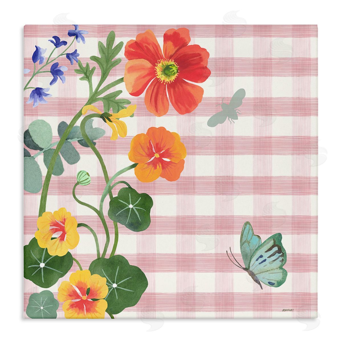 Garden Poppies on Gingham Canvas Wall Art, Home Decor by Levison Design