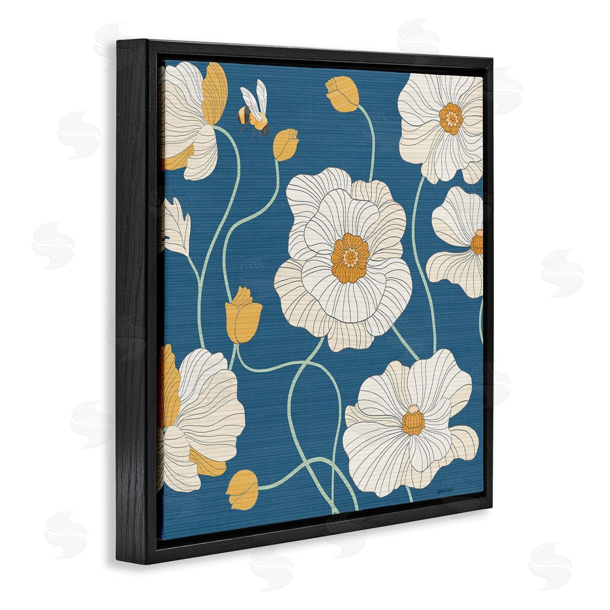Levison Design Bee & White Poppies Black Floating Frame Canvas Wall Art Print