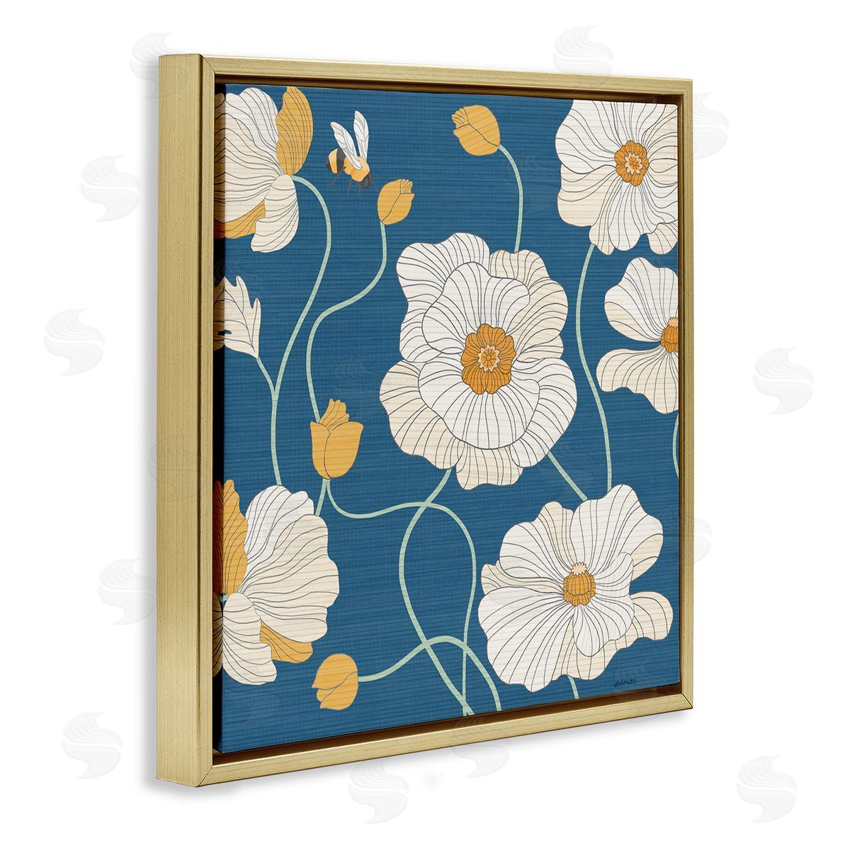 Levison Design Bee & White Poppies Gold Floating Frame Canvas Wall Art Print