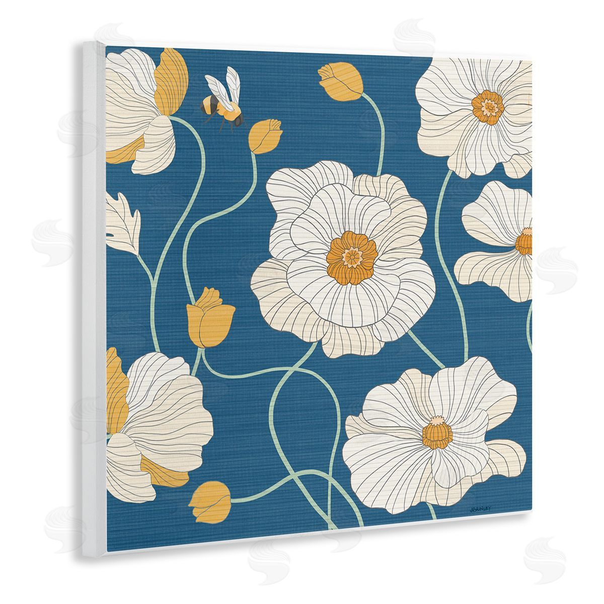 Levison Design Bee & White Poppies Wooden Wall Plaque Art Print