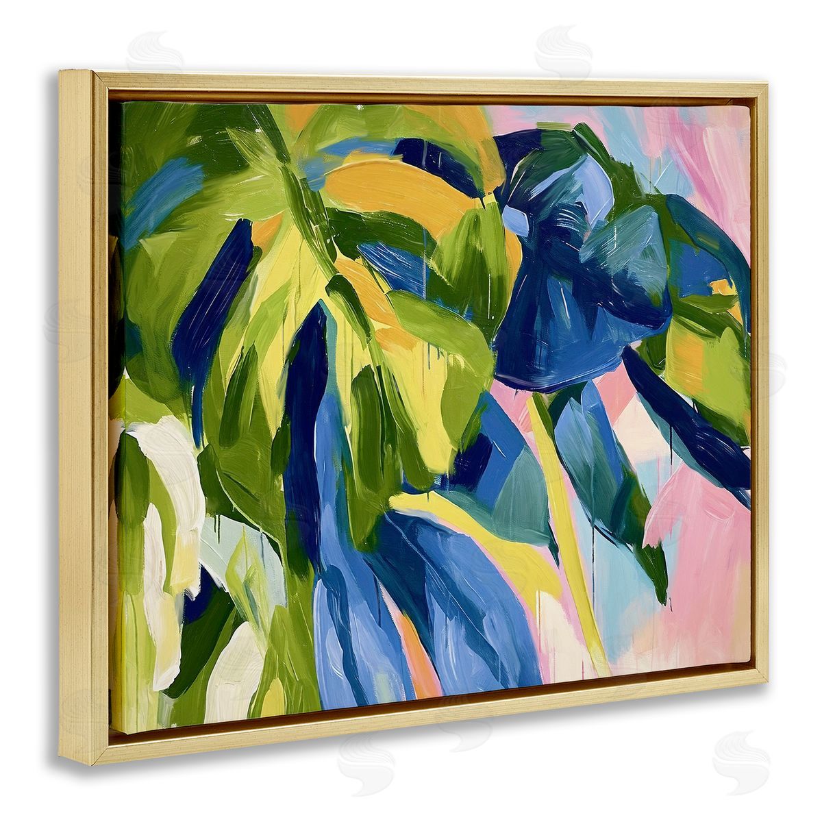 Tropical Leaves Layered Gold Floating Frame Canvas Wall Art, Home Decor by Ramona Murdock