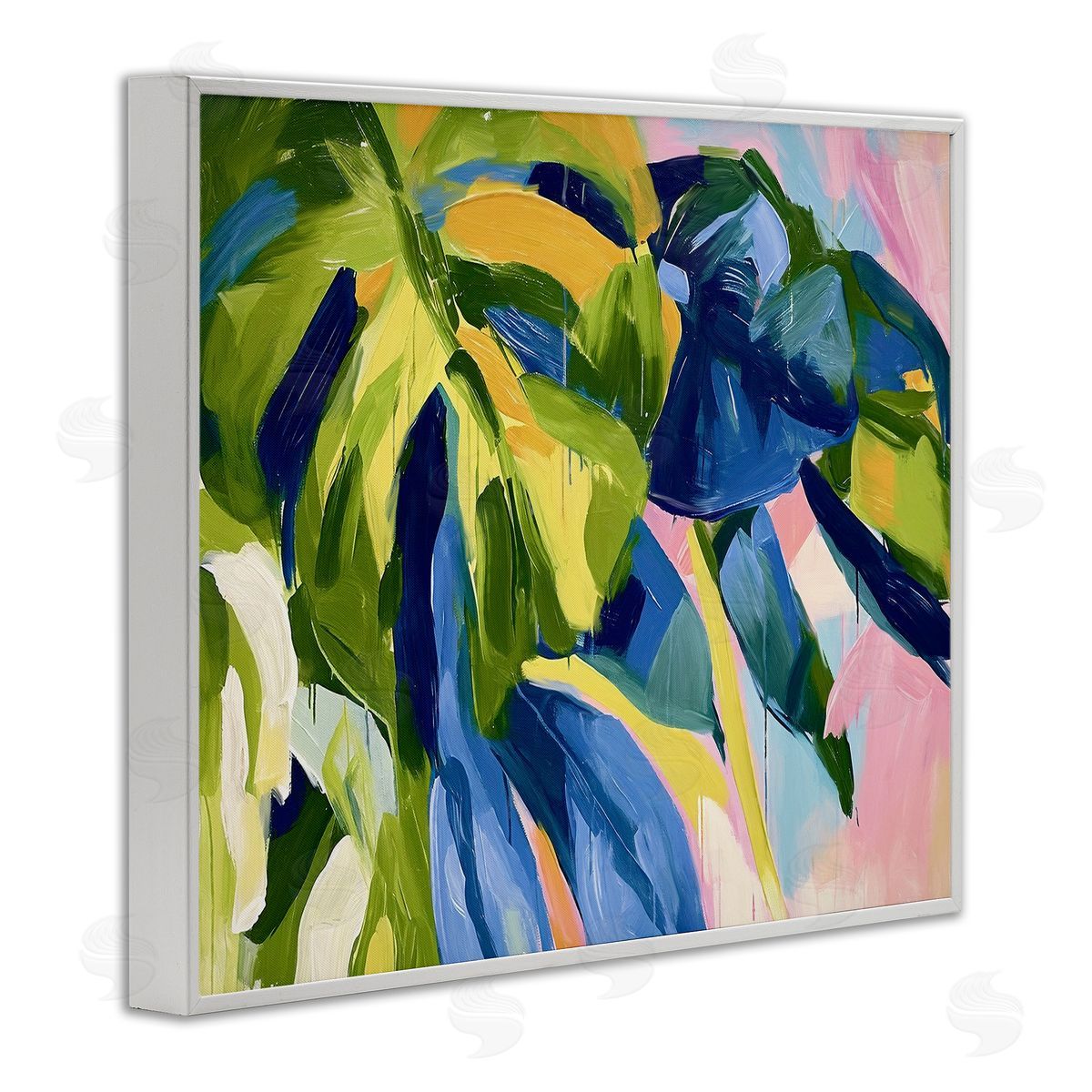 Tropical Leaves Layered White Frame Print Wall Art, Home Decor by Ramona Murdock