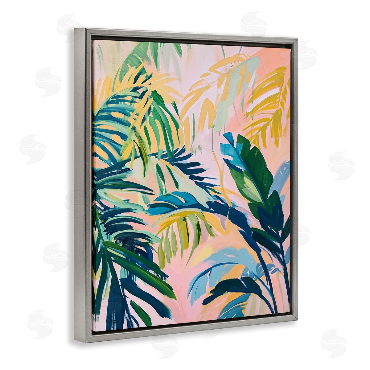 Tropical Leaf Impressions Grey Floating Frame Canvas Wall Art, Home Decor by Ramona Murdock